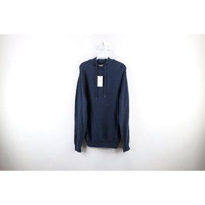 New WRK Work Rest Karma Mens Medium Knit Cowl Neck Pullover Sweater Navy Blue